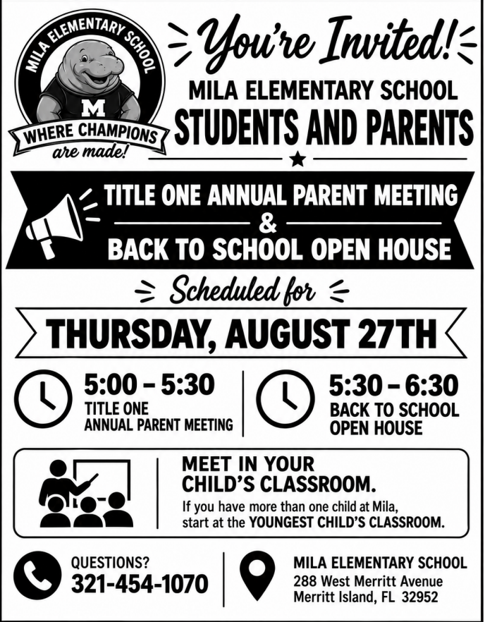 Title 1 Annual Parent Meeting & Back to School Thursday August 27th