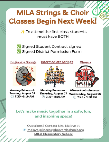 MILA strings & Choir begin next week