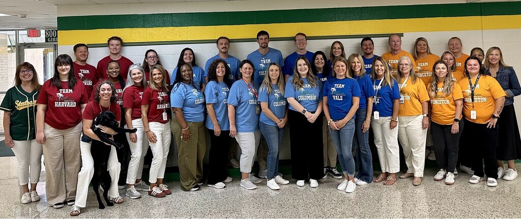 JMS teachers in team tshirts on first day of school