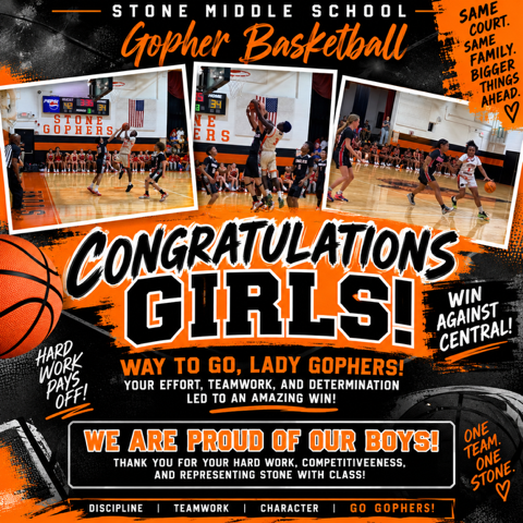 images from basketball game on thursday, september 17 with a congratulations girls for their win against central