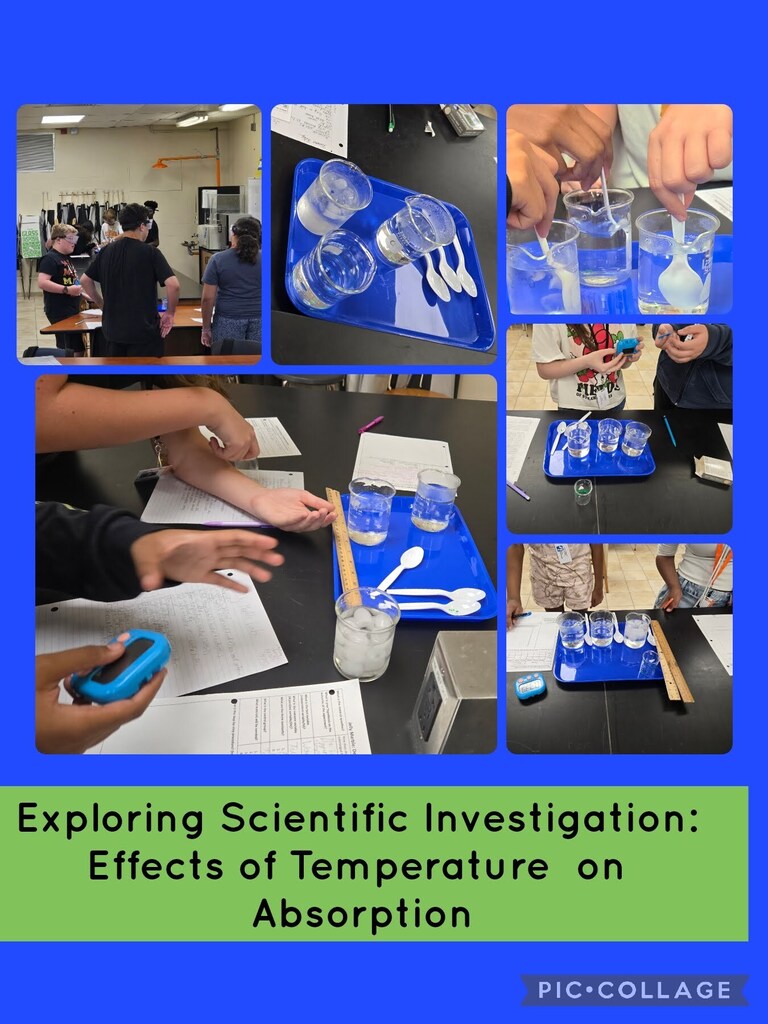images of students working with marbles and beakers and spoons with the words exploring scientific investigation effects of temperature on absorption