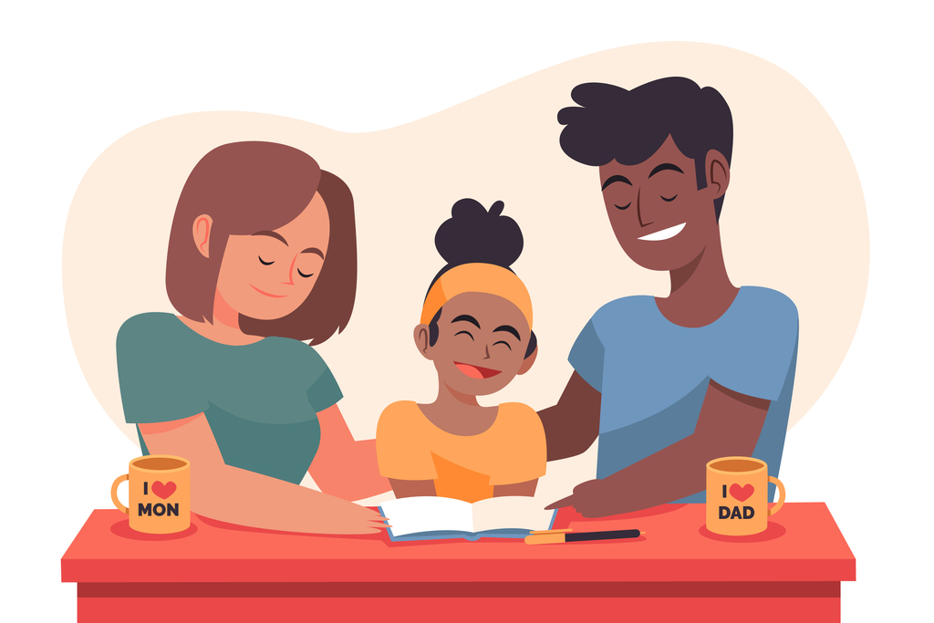 Parent and family engagement - image of mom, daughter, and dad