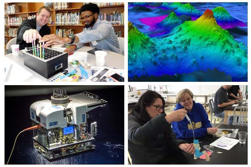 a collage of images promoting the teacher workshops