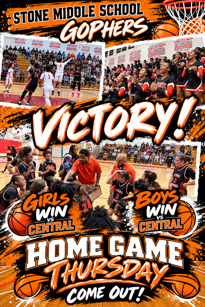 images from tuesday basketball game against centray with the words victory and girls and boys win vs central.  Home game thursday, come out!