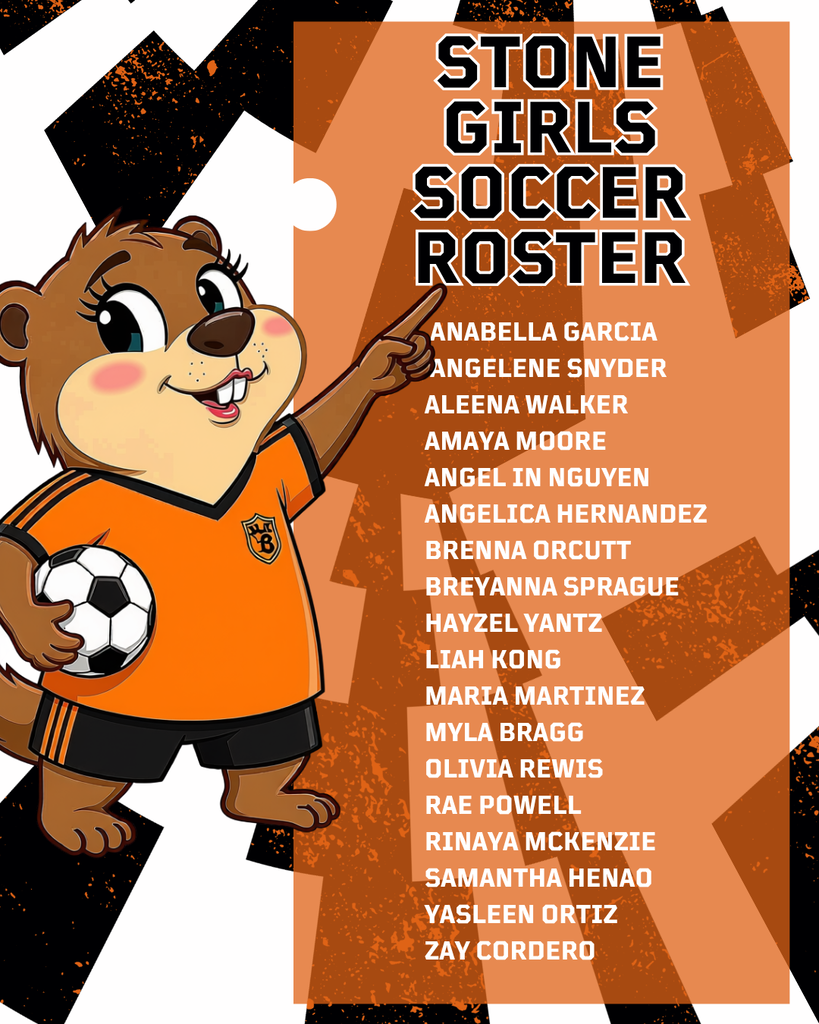 list of girls soccer players with an image of a female gopher wearing a soccer uniform and holding a ball. names: Anabella Garcia  Angelene Snyder Aleena Walker Amaya Moore Angel in Nguyen Angelica Hernandez Brenna Orcutt Breyanna Sprague Hayzel Yantz Liah Kong Maria Martinez Myla Bragg Olivia Rewis Rae Powell Rinaya McKenzie Samantha Henao Yasleen Ortiz Zay Cordero