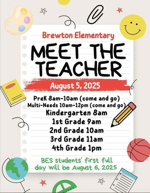 BES will have Meet The Teacher on Tuesday, Aug. 5. The FIRST FULL DAY OF SCHOOL for BES will be Wednesday, Aug. 6.