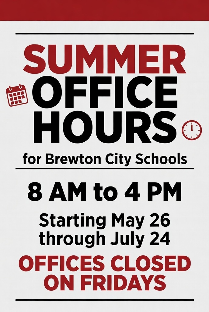 BCS will have Summer Office Hours from 8 am to 4 pm starting May 26 through July 24. Offices will be closed on Fridays.