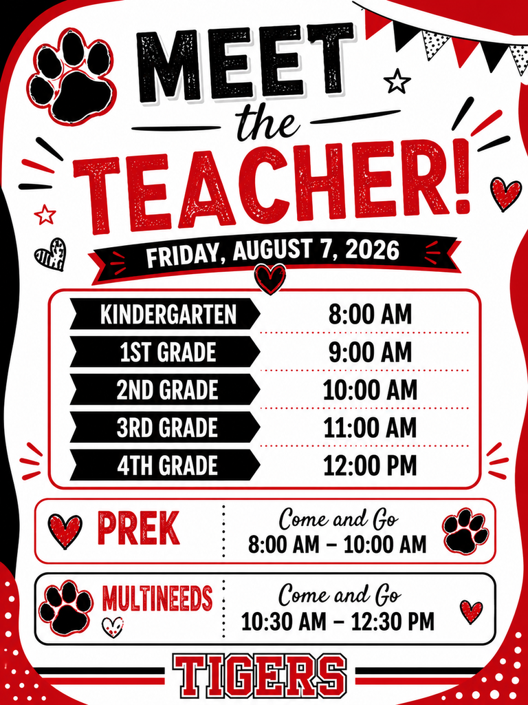 BES will have meet the teacher on Friday, August 7 at various times during the day.