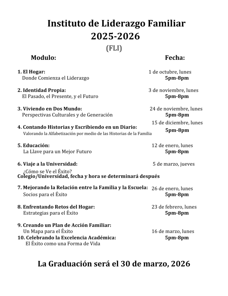 FLI classes and dates