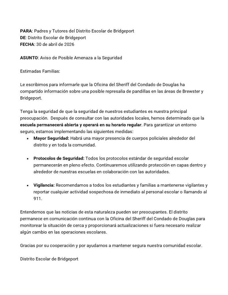 Aviso de Posible Amenaza a la Seguridad 