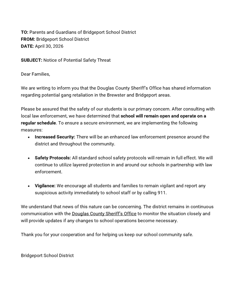 Notice of Potential Safety Threat