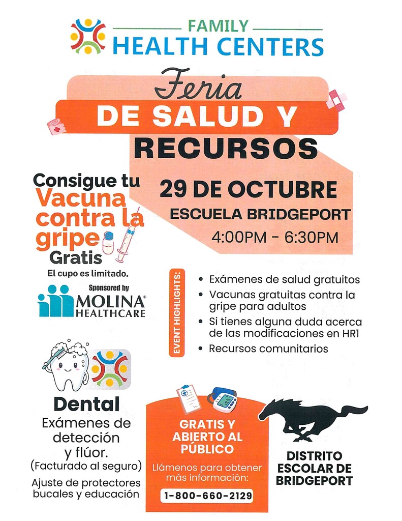 Feria de recursos de slaud 29 de octubre 4pm a 6:30pm; vacunas contra la gripe disponibles para todos