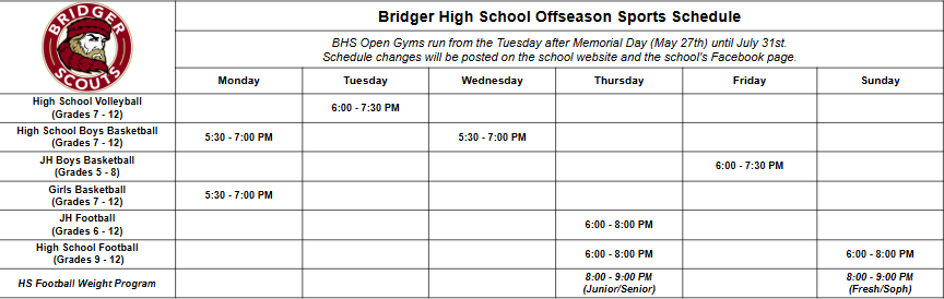 BHS Open Gym Schedule