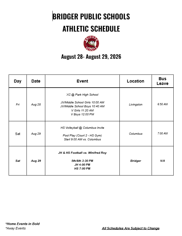 BHS Athletic Schedule