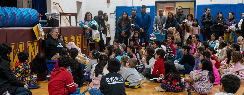 Lembo at reading night at Milltown