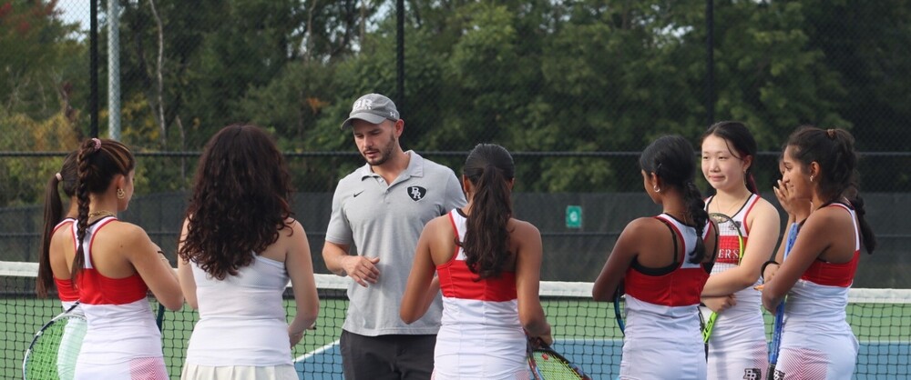 Coach Rpsenberg and girls tennis teama gainst Bayonne in states