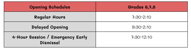 Table with school hours broken down