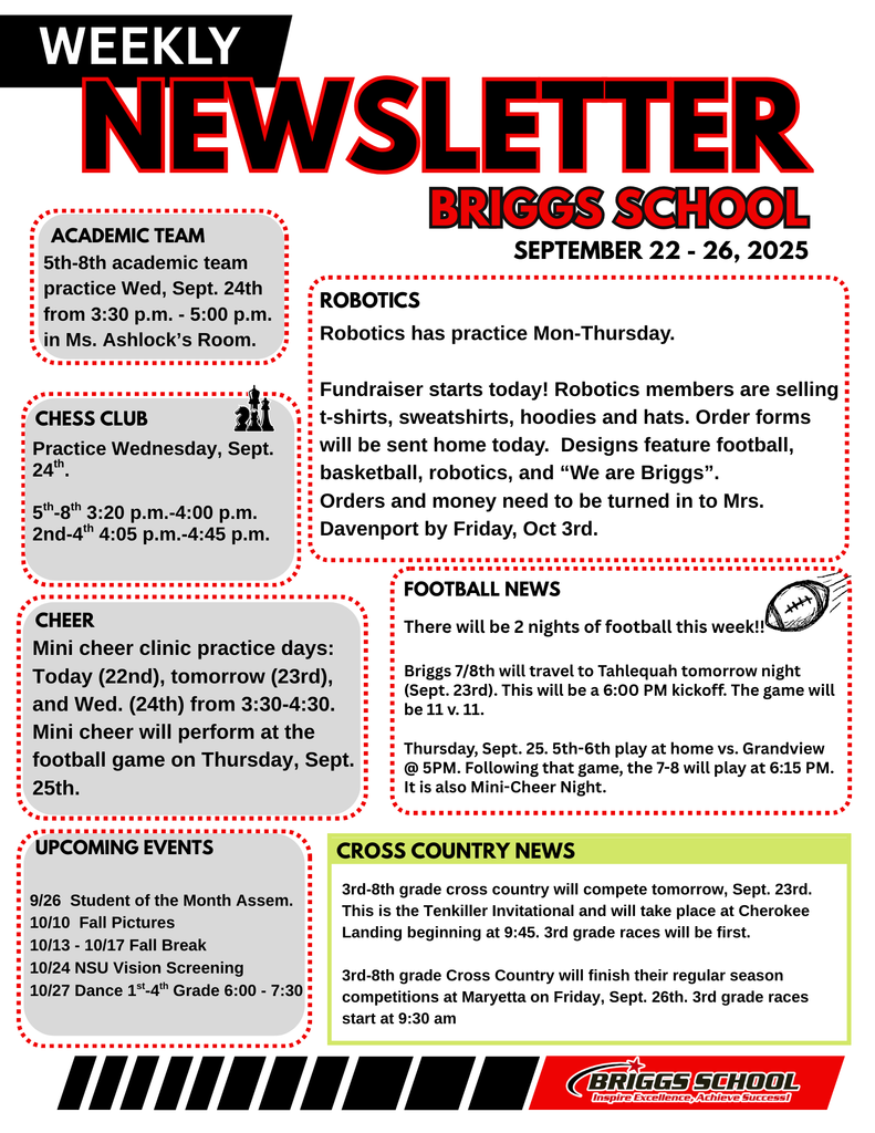 Briggs Weekly Newsletter Sept. 22 - Sept. 26