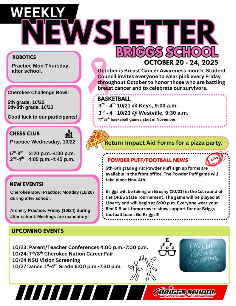 Briggs Weekly Newsletter 10/20 - 10/24