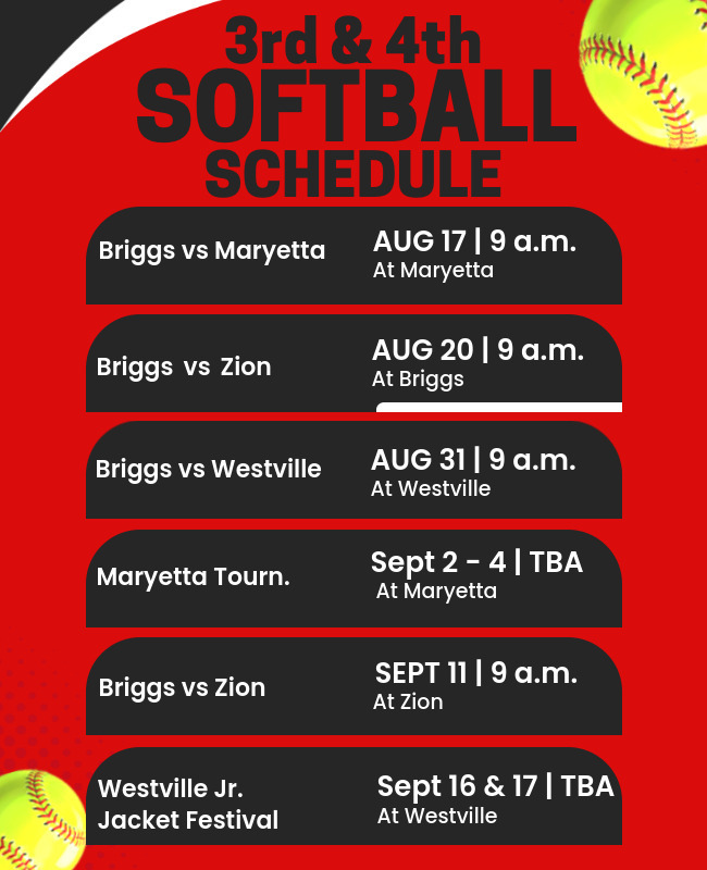 3rd & 4th Softball Schedule