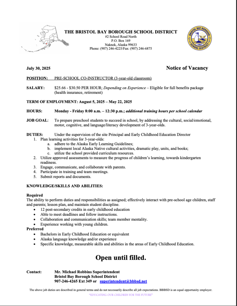 PRE-SCHOOL CO-INSTRUCTOR (3-year-old classroom)