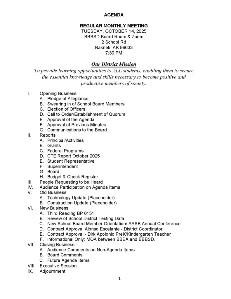 BBBSD October 2025 Meeting