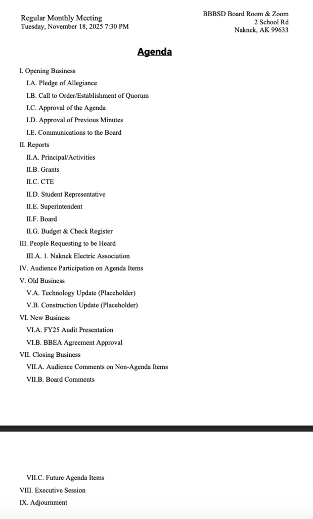 School Board Agenda - November 18, 2025