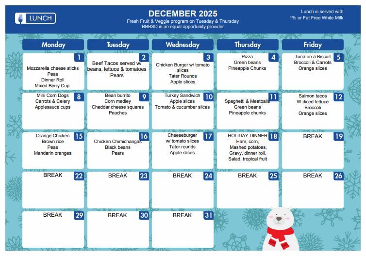 December Lunch Menu