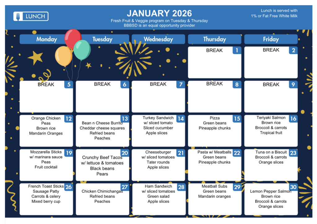 January Lunch Menu