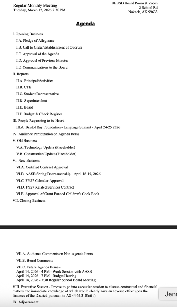 School Board Agenda - March 17, 2026