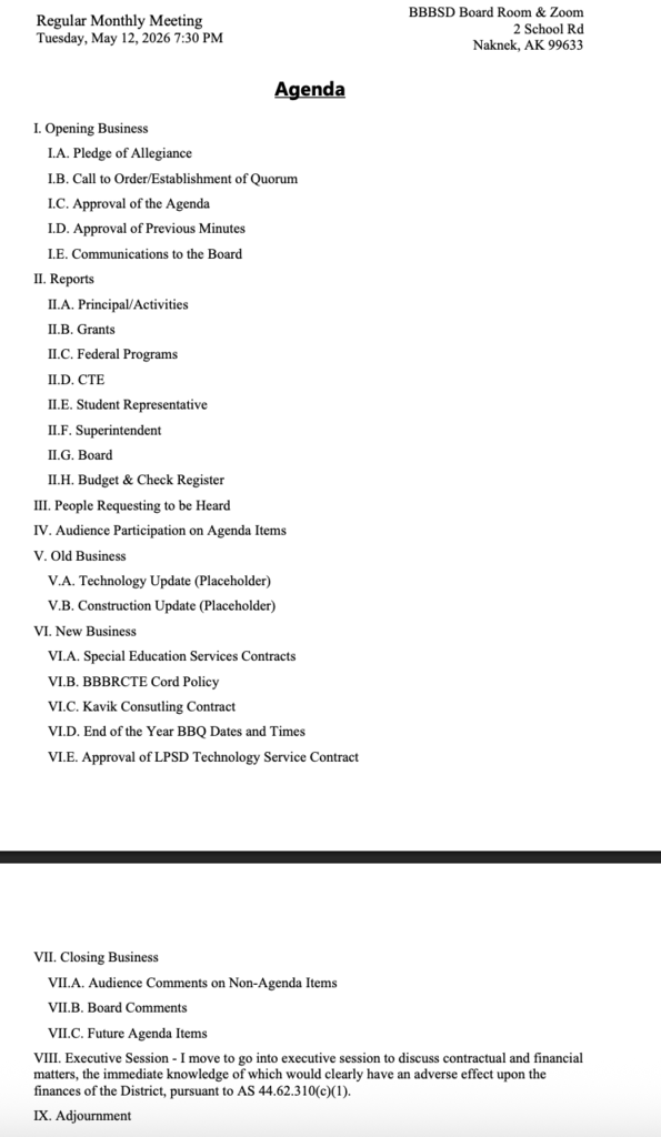 May 2026 School Board Agenda