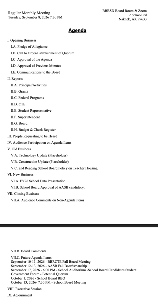 School Board Meeting Agenda