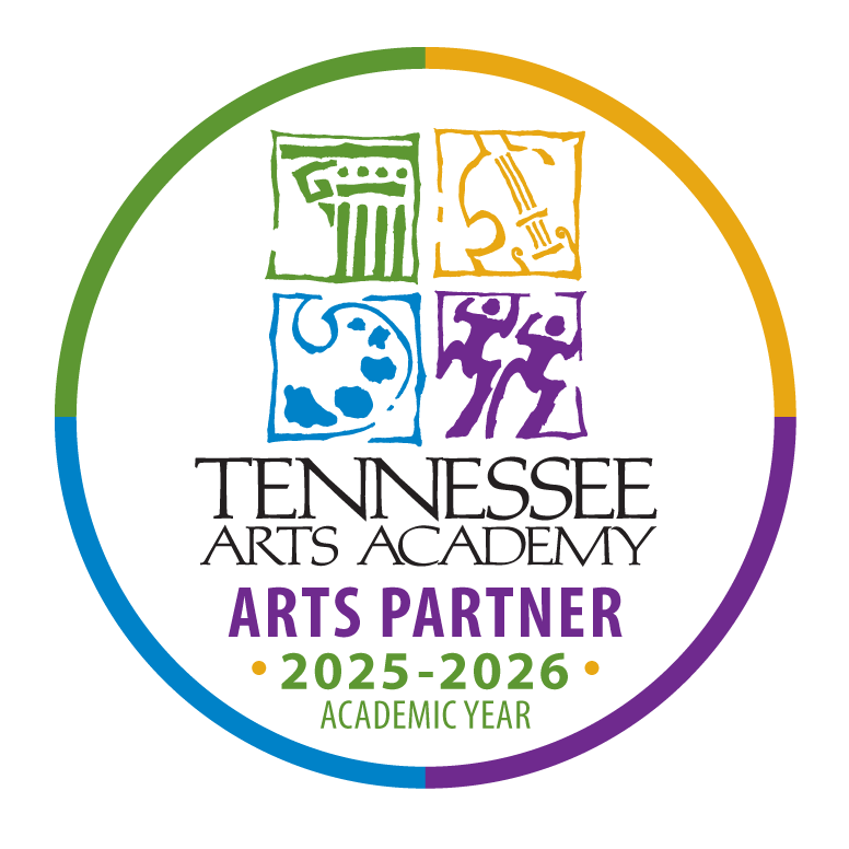 “Tennessee Arts Academy Arts Partner logo for the 2025–2026 academic year. The circular logo features four colorful icons representing architecture, music, visual arts, and dance, with the words ‘Tennessee Arts Academy’ and ‘Arts Partner 2025–2026 Academic Year’ below.”