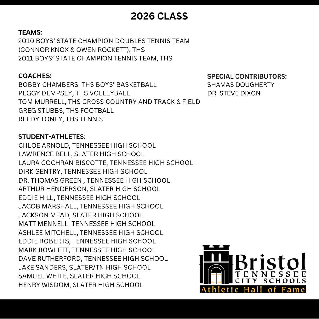 Graphic announcing the 2026 Tennessee High School Athletic Hall of Fame inductees.