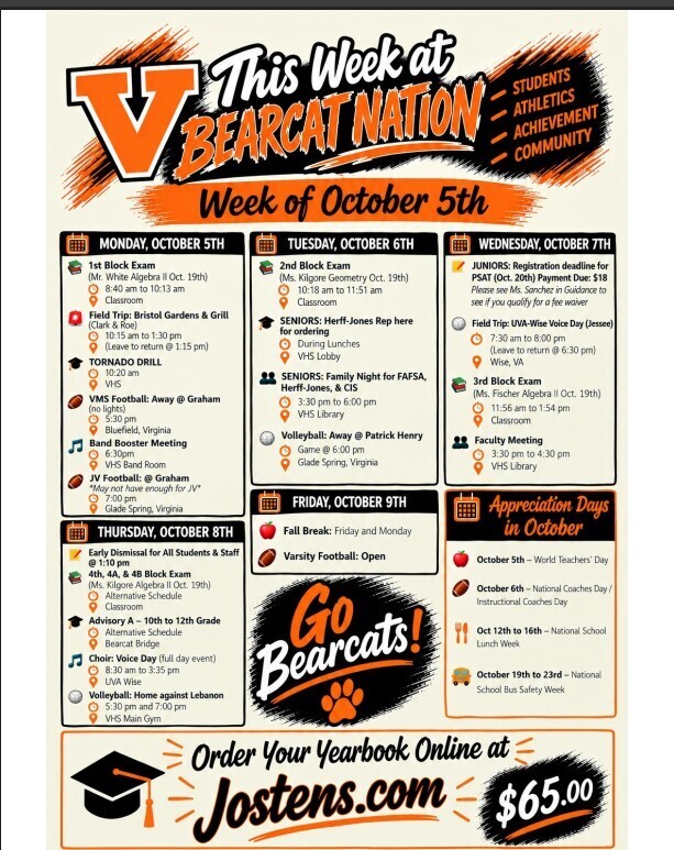 VHS Newsletter for the week of Oct. 5th