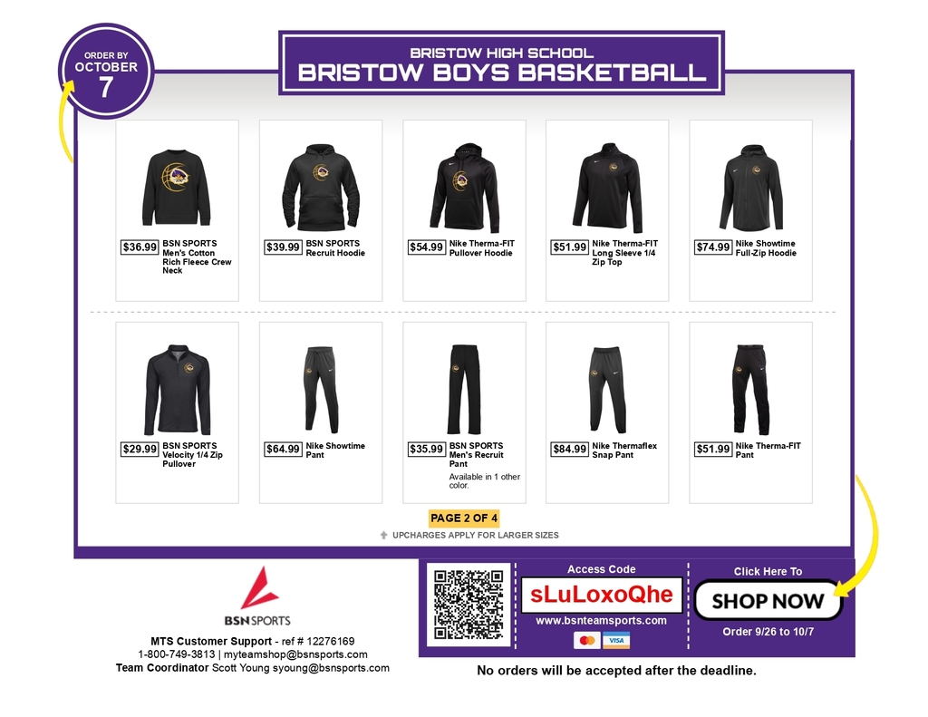 HS Boys Ordering Form Information