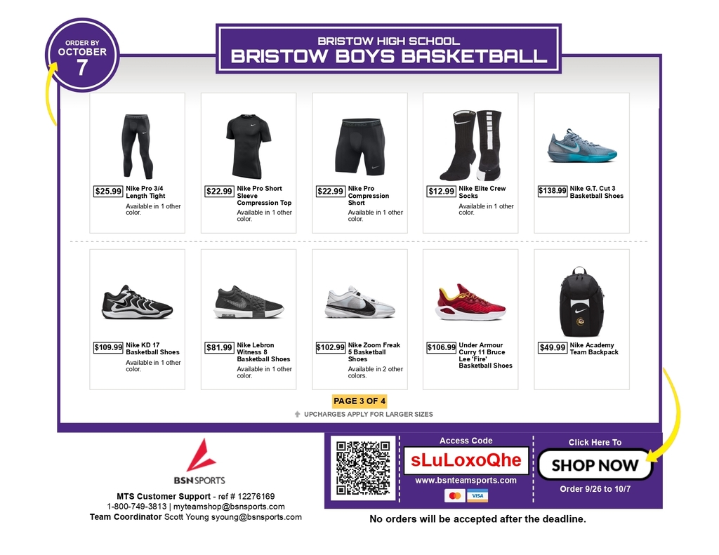 HS Boys Ordering Form Information