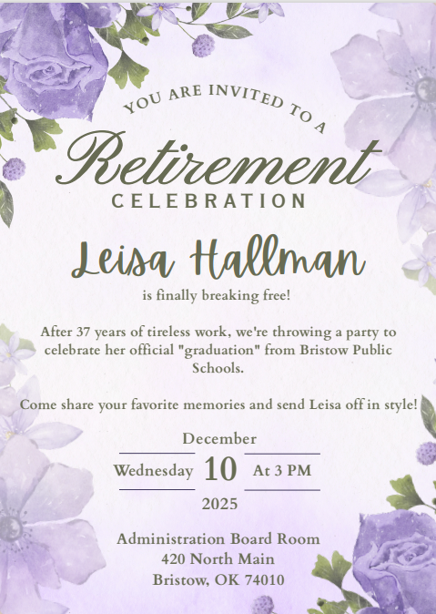 Leisa Hallman's Retirement Reception Invitation