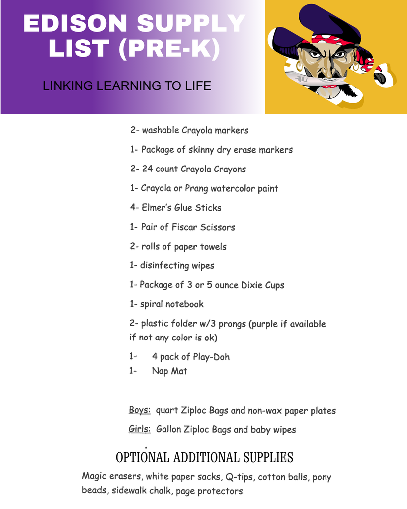 pre-k supply list