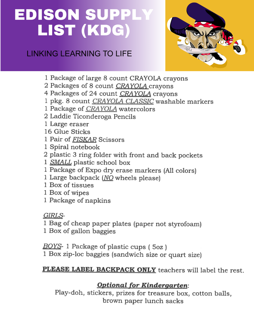 kdg supply list