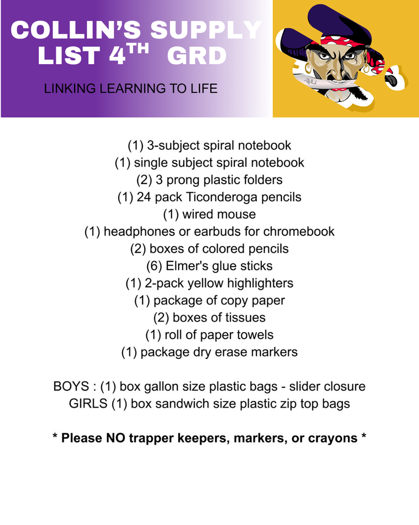 4th grade supply list