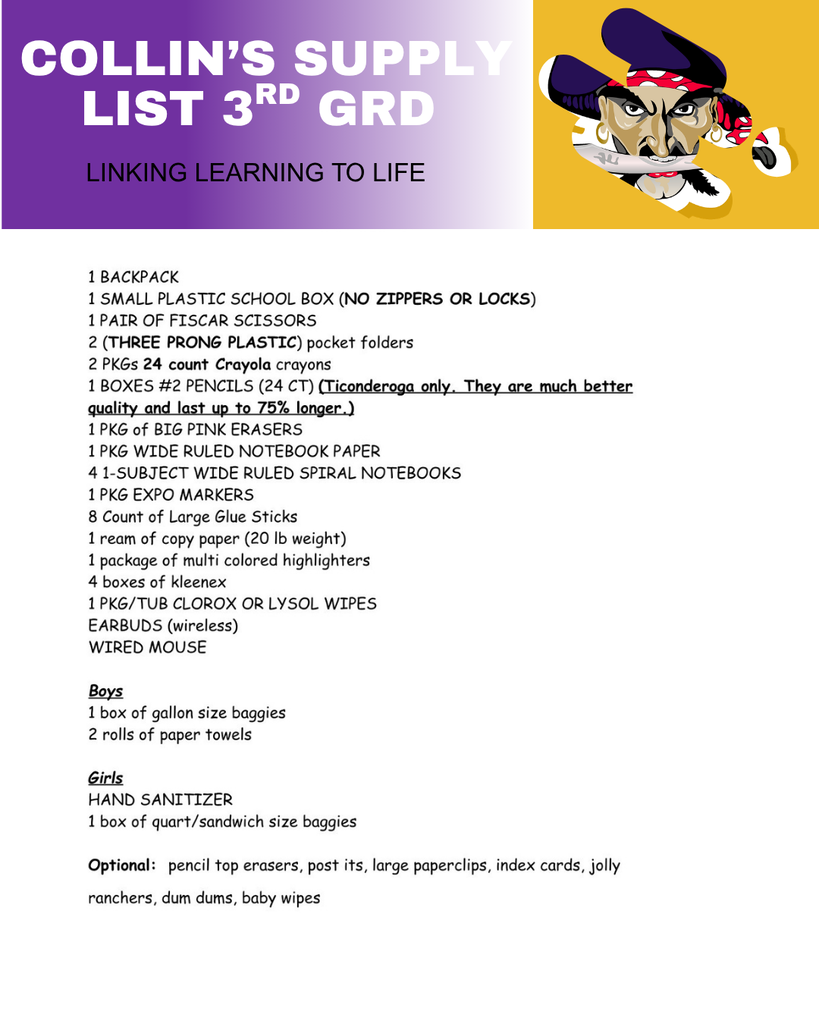 3rd grd supply list