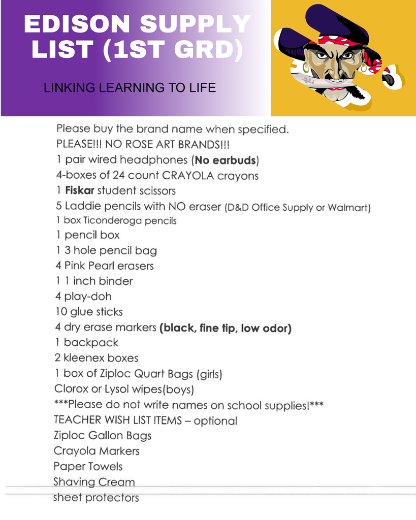 1st grd supply list