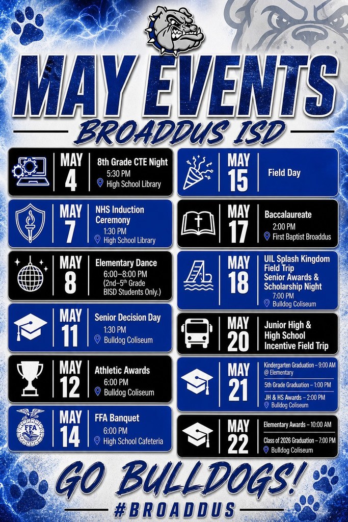 Upcoming Events at Broaddus ISD