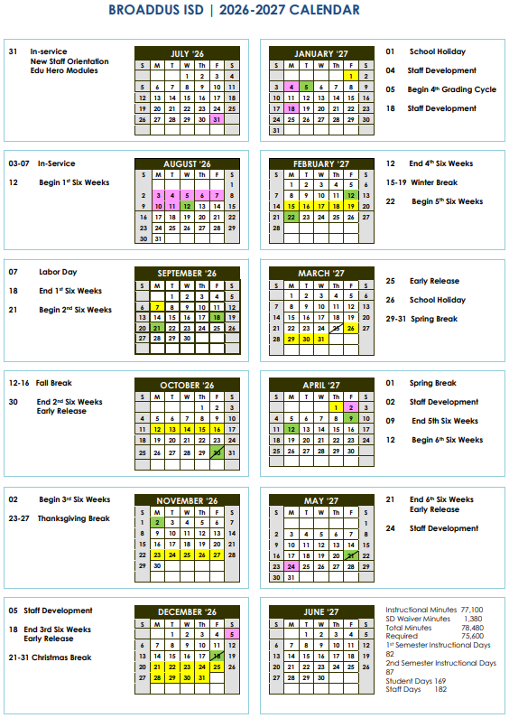 2026-2027 School Calendar