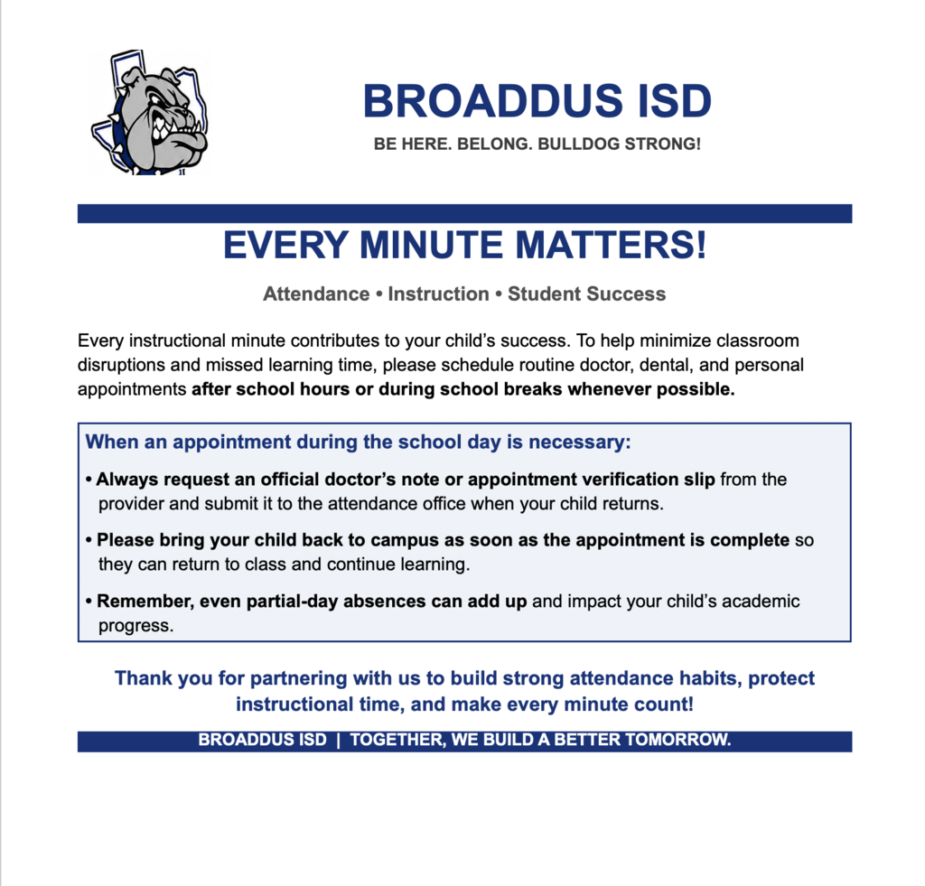 EVERY MINUTE MATTERS! Attendance • Instruction • Student Success