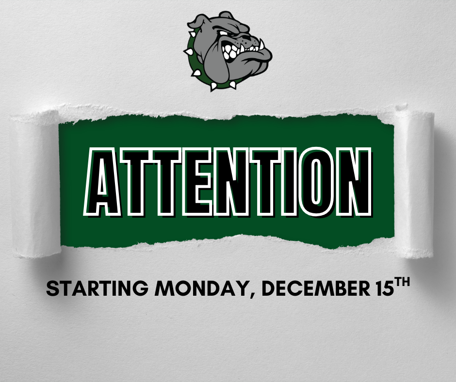 Attention Starting Monday, December 15th