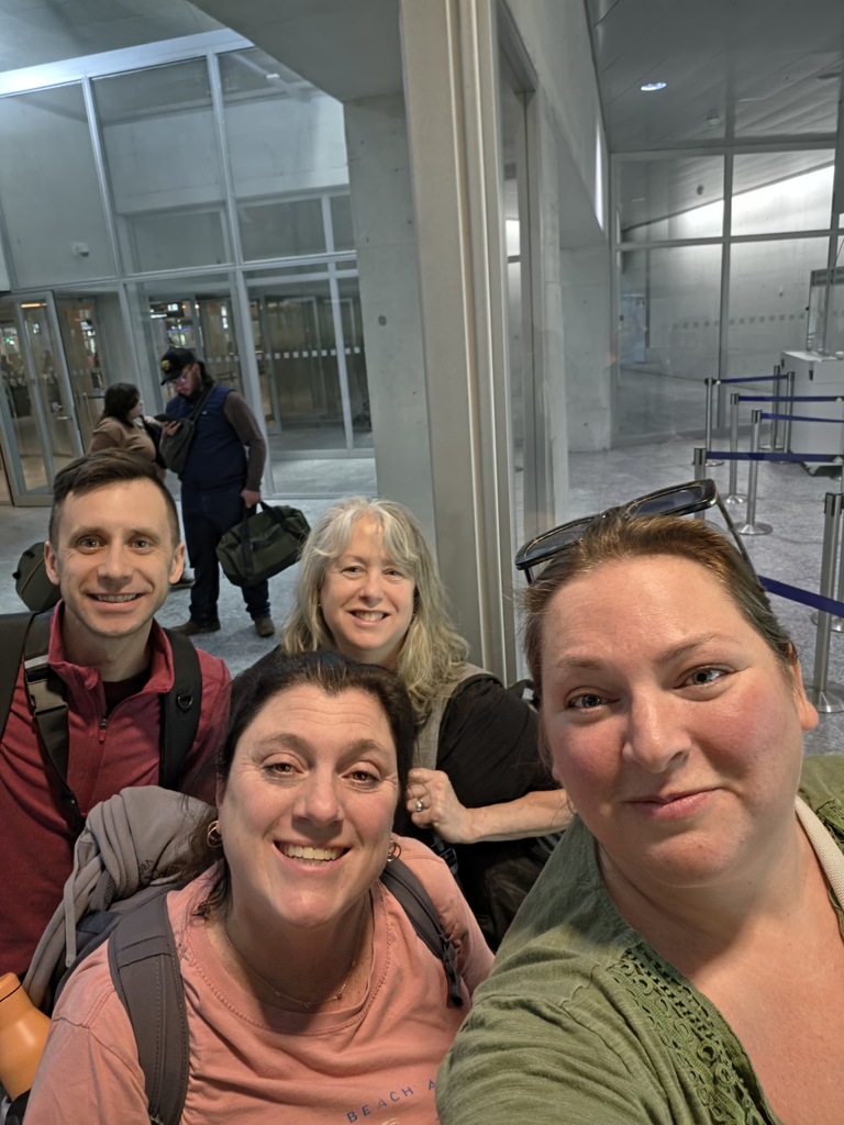 Mr Galofaro, Mrs Carter, Mrs Lundin, and Mrs Zappie taking a selfie in Switzerland