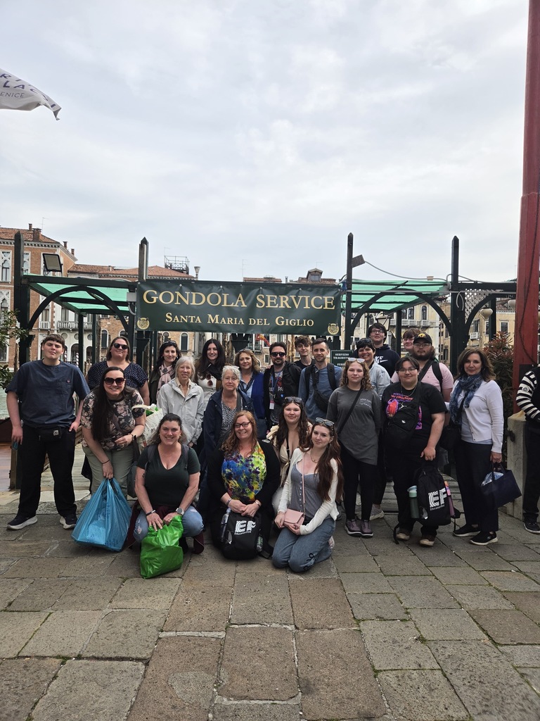 Group photo in front of the Gondola Station in Venice