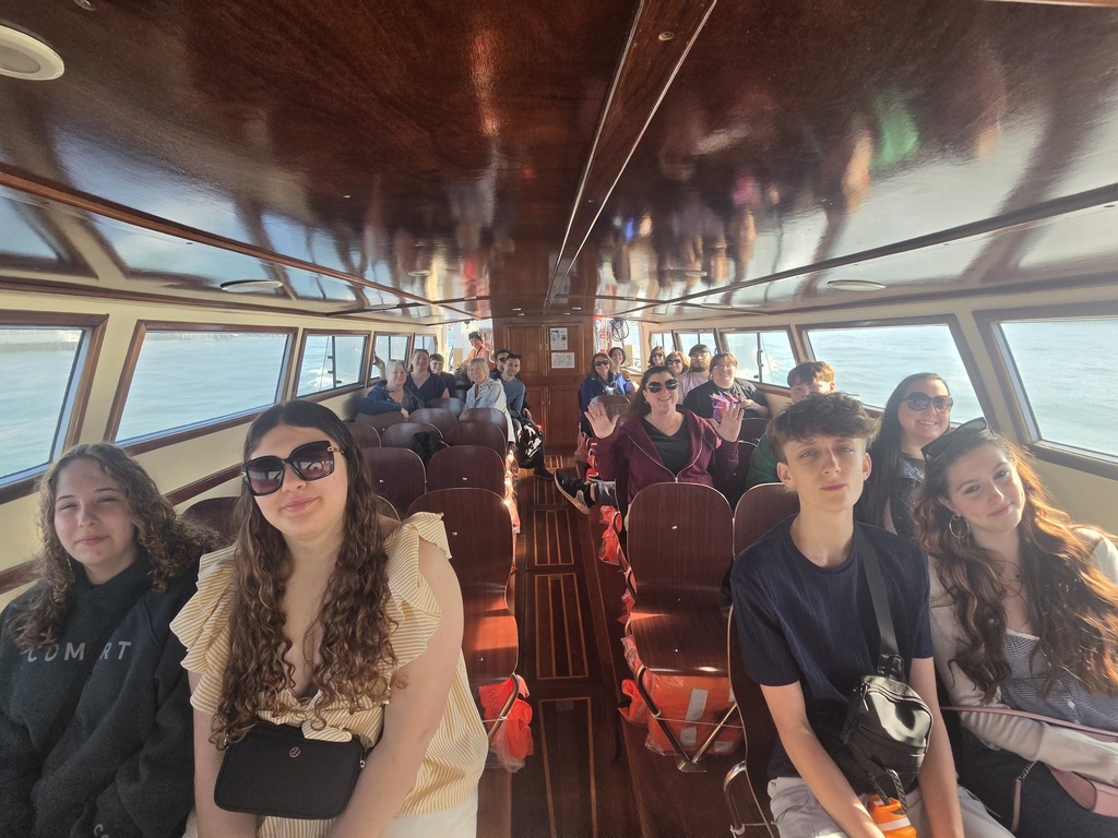 Group photo on a ferry ride going into Venice